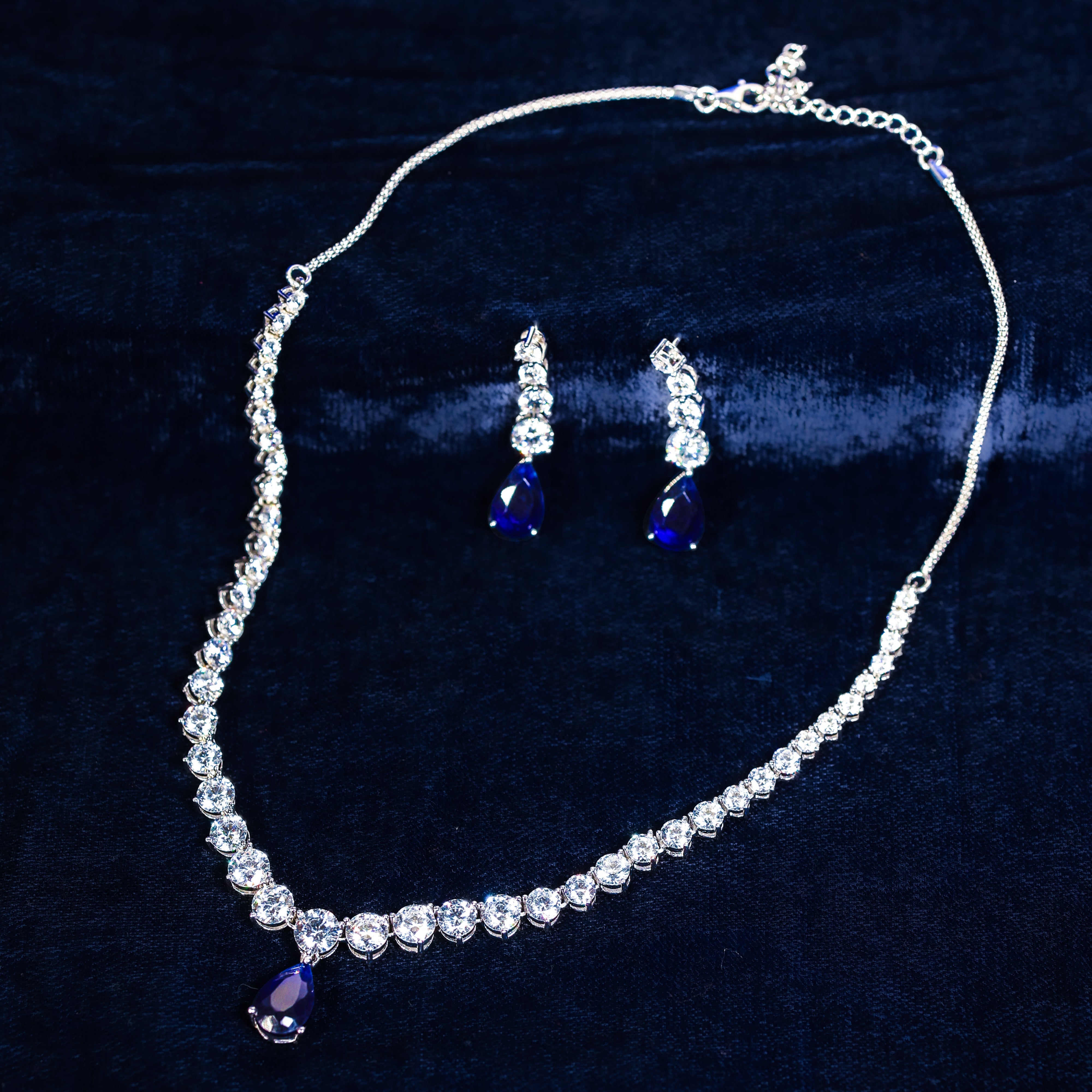 Midnight Teardrop Sterling Silver Necklace Set