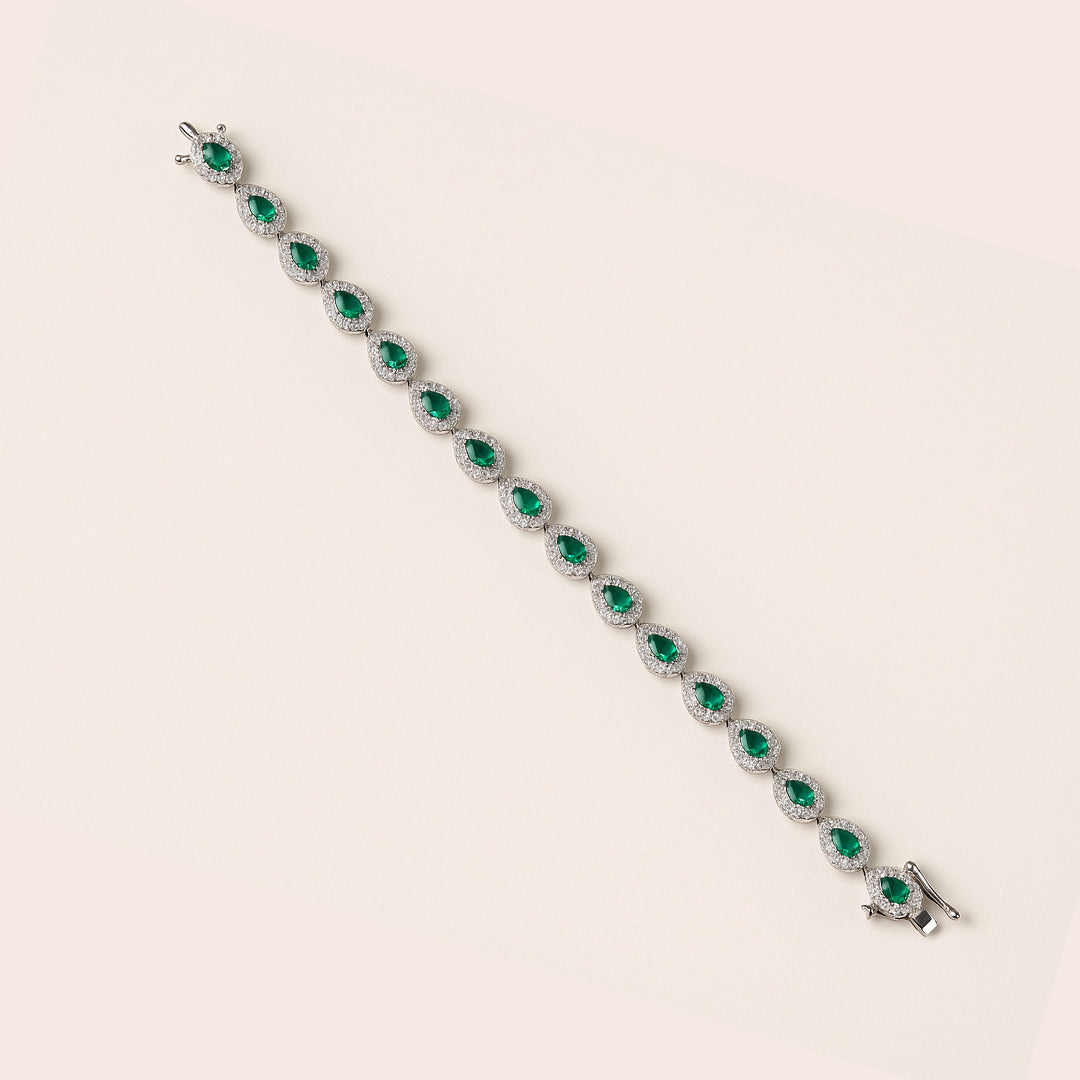 Classic Emerald Drop Sterling Silver Bracelet